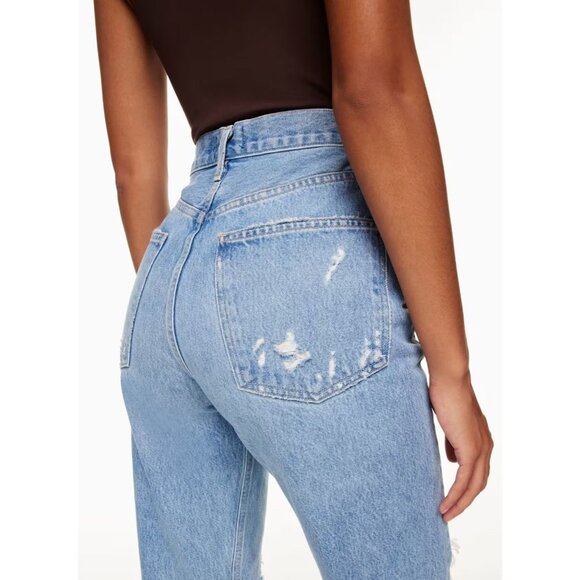 AGOLDE 90's Fall Out Light Wash Mid Rise Ripped Straight Leg Jeans, Size 23 - Picture 4 of 14